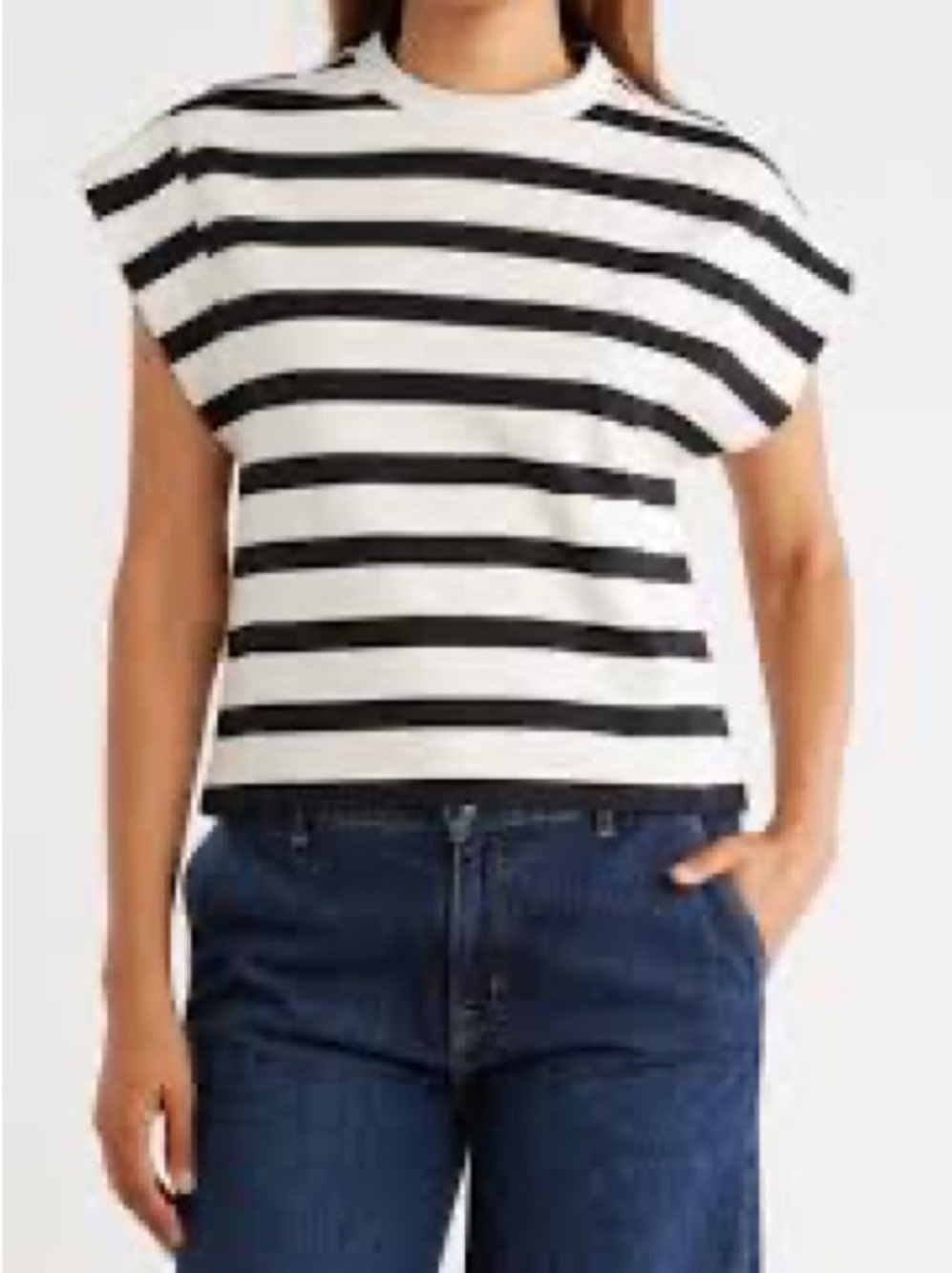 DR2 White and Black Horizontal Stripe Sleeveless Tank